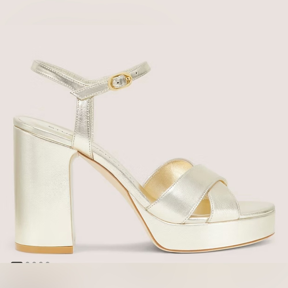 Stuart Weitzman Metallic Ivory Gold Platform Sandals